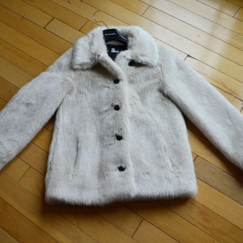 The Kooples White Faux Fur Coat Size 1